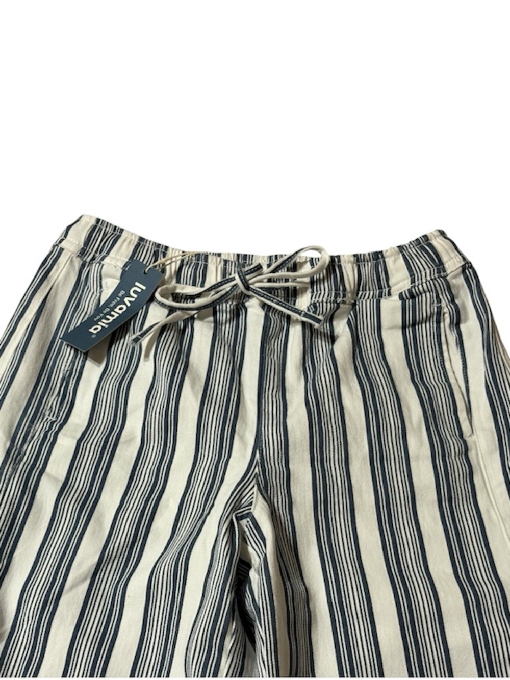 Luvamia High-Rise Wide Leg Barrel Pants-Navy & White Stripes - Picture 7 of 14